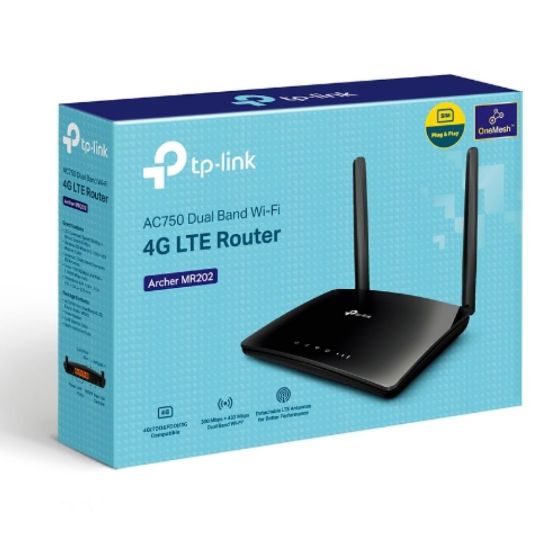 Picture of TP-Link Archer MR202 AC750 Wireless Dual Band 4G LTE Router 574Mbps @2.4GHz + 2402Mbps @5GHz + 2402Mbps @6GHz. 2× External SMA-F Antenna IntF