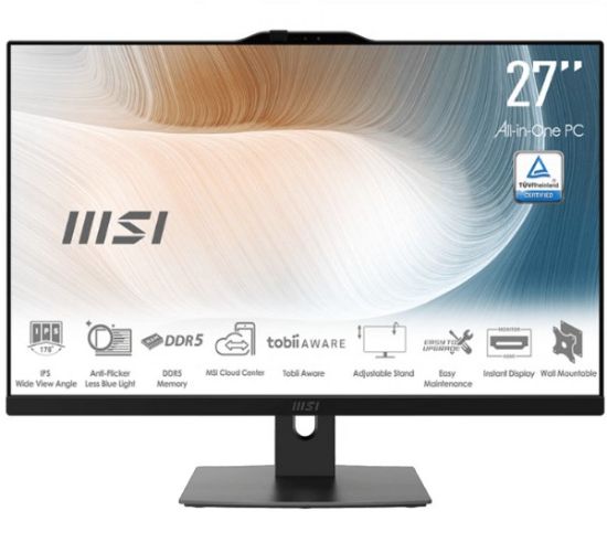 Picture of MSI Modern AM272P 1M-1219AU , Black, 27' Non-Touch, Core 7 150U/D5 64GB/1x M.2 SSD/WiFi6/Webcam/Height Adjustable/Wired KBM/Win11Pro/3Y Onsite