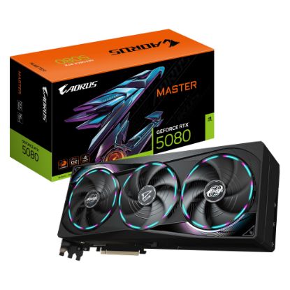 Picture of Gigabyte AORUS GeForce RTX™ 5080 MASTER 16G, 2805 MHz, CUDA 10752, 30 Gbps, GDDR7, 256 bit, PCI-E 5.0, PSU 850W, DisplayPort 2.1b x3 HDMI 2.1b x1