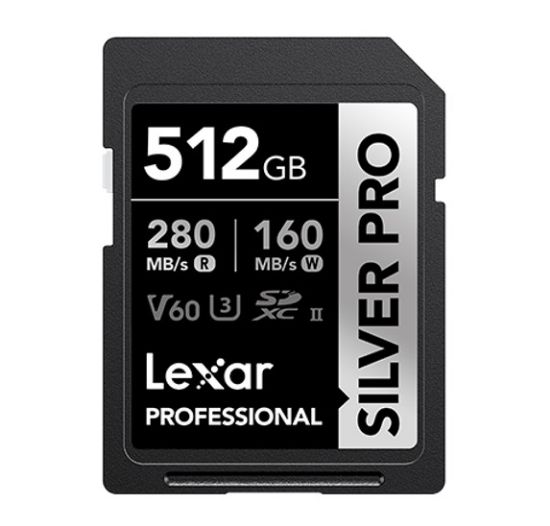 Picture of Lexar Professional SILVER PRO 512GB SDXC™ UHS-II Card 512GB—C10,  UHS-II(U3), V60,  Silver Pro, up to 280MB/s read, 160MB/s write