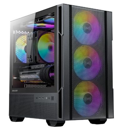 Picture of OKINOS Cypres 3 ARGB Micro ATX Case, 4 × 120mm ARGB Non-PWM Case Fans Pre-Installed, MATX PC Case, Temper Glass Side Panel, with Type-C, Black