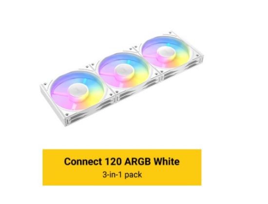 Picture of Antec Connect C120 ARGB White Performance 120mm 4-pin PWM | LED: 3-pin  Vibration Absorbing and Anti-Noise Pads Easy Assemble 3pack Case Fans