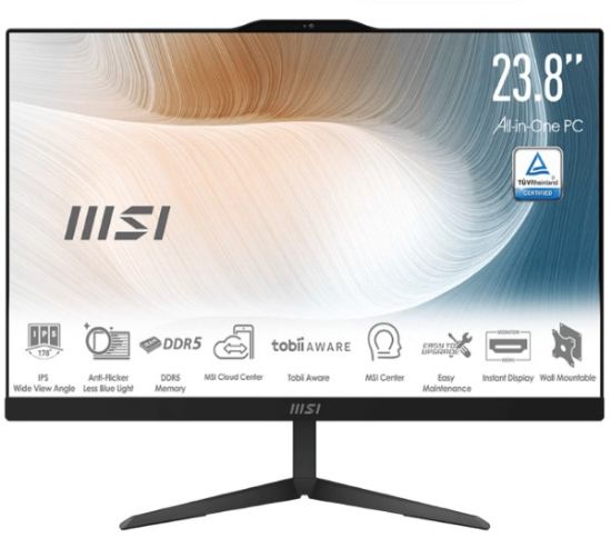 Picture of MSI Modern AM242P 1M-1832AU, Black, 23.8' Non-Touch, Core 7 150U/D5 64GB/1TB SSD/WiFi6/Webcam/Height Adjustable/Wired KBM/Win11Pro/3Y Onsite