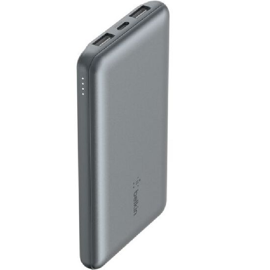 Picture of Belkin BoostCharge 10k mAh Power Bank (3 Port) - Space Grey (BPB011btGY), 2xUSB-A (12W), 1xUSB-C (15W), USB-C to USB-A Cable, 2 Years Warranty