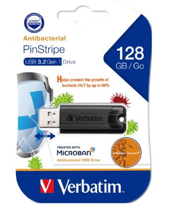 Picture of Verbatim 128GB Antibacterial Pinstripe USB 3.0 Drive (with Microban®) Black