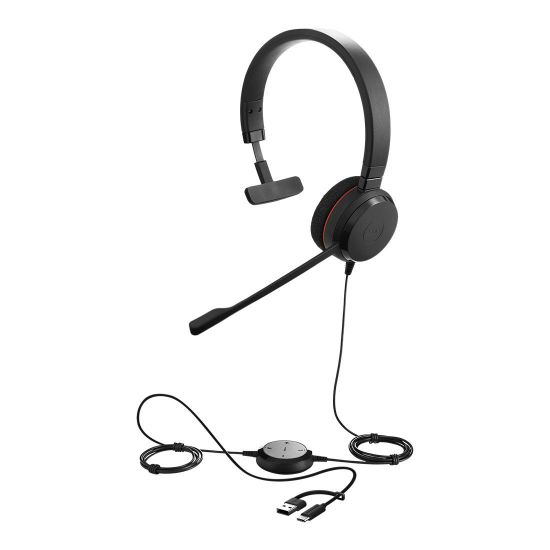 Picture of Jabra Evolve 20 SE, USB C/A, UC Mono Headset, Plug-and-play, Noise-cancelling, Clearer Conversation, Manage Calls Easily, Leatherette Ear Cushions