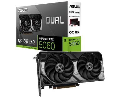Picture of ASUS nVidia GeForce DUAL-RTX5060-O8G RTX5060 8GB GDDR7 OC Edition 2535MHz Boost Clock, RAM 28Gbps, 623 AI TOPs, Digital Max Resolution 7680 x 4320