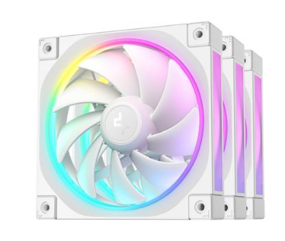 Picture of DeepCool FL12 3IN1 WH (3-Pack) 120mm Unique ARGB Fans, Low Noise, 4-pin PWM, Fluid Dynamic Bearing, Addressable RGB LED