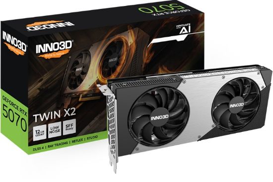 Picture of INNO3D nVidia GeForce RTX 5070 TWIN X2 12GB GDDR7 2512 MHz Boost Clock, RAM 28 Gbps, 3x DP, 1xHDMI 250x116x41mm