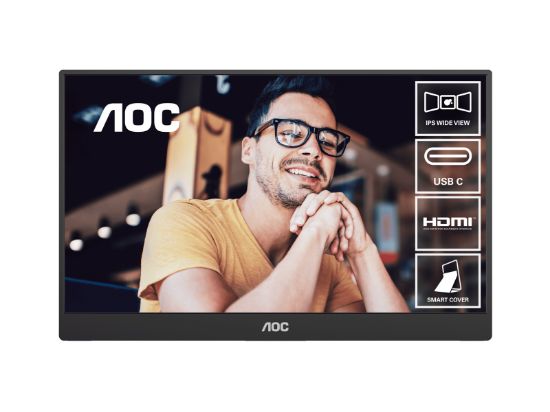 Picture of AOC 15.6inch FHD IPS 1920x1080 16:9, 800:1 Contrast 230 Nits 2x USB-C 1x Mini HDMI 2.0 1Wx2 Speakers Foldable Smart Cover VESA Mount Portable Monitor