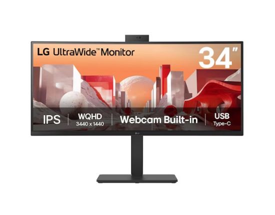 Picture of LG 34' UltraWide webcam WQHD (3440x1440) Curved IPS display with Built-in FHD webcam, USB Type-C (PD 90w) RJ 45,  2 x speakers Monitor