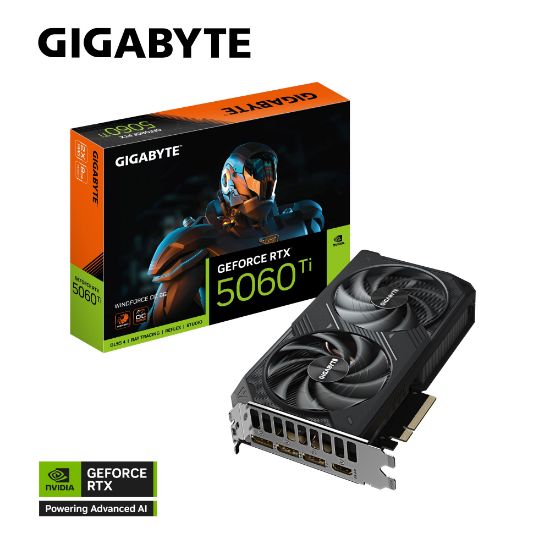 Picture of Gigabyte GeForce RTX™ 5060 Ti WINDFORCE OC 8G, 2587 MHz, CUDA 4608, 28 Gbps, GDDR7, 128 bit, PCI-E 5.0, PSU 650W, DisplayPort 2.1b *3 HDMI 2.1b *1