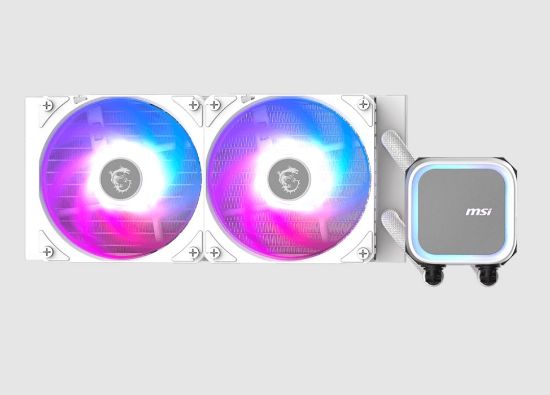 Picture of MSI MAG CORELIQUID A13 240 WHITE, 2.4', IPS, USB 2.0 pin header, SATA, 2 fans, Two Ball Bearing, AM5 / AM4, 3 Year warranty