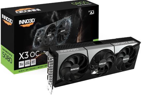 Picture of INNO3D nVidia GeForce RTX 5080 X3 OC 16GB GDDR7 2640MHz Boost Clock, RAM 30 Gbps, 3xDP, 1xHDMI 300x120x50mm
