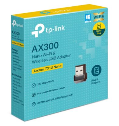 Picture of TP-Link Archer TX1U Nano AX300 Nano Wi-Fi 6 Wireless USB Adapter , 287 Mbps at 2.4 GHz ,  Internal Antennas, USB 2.0 , MU-MIMO, OFDMA