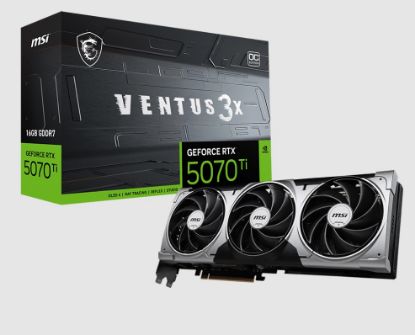 Picture of MSI nVidia GeForce RTX™ 5070 Ti 16G VENTUS 3X OC,PCI Express® Gen 5, Boost: 2482 MHz, CUDA 8960 Units, 16GB GDDR7, HDMI™ x 1