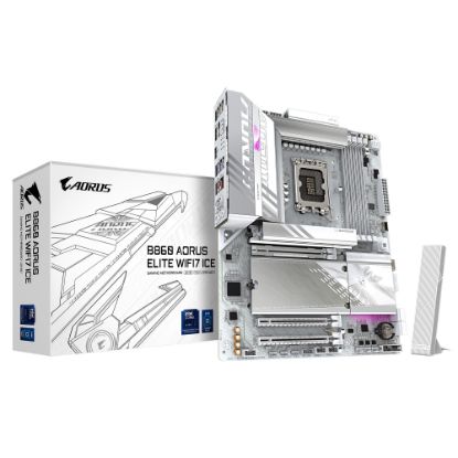 Picture of Gigabyte M/B B860 A ELITE WF7 ICE 1.0, Intel ® B860, 4 x DDR5 up to 256 GB, 2x HDMI, 3 x PCI Express x16, 3 x M.2, 4 x SATA, 6 x USB 3.2