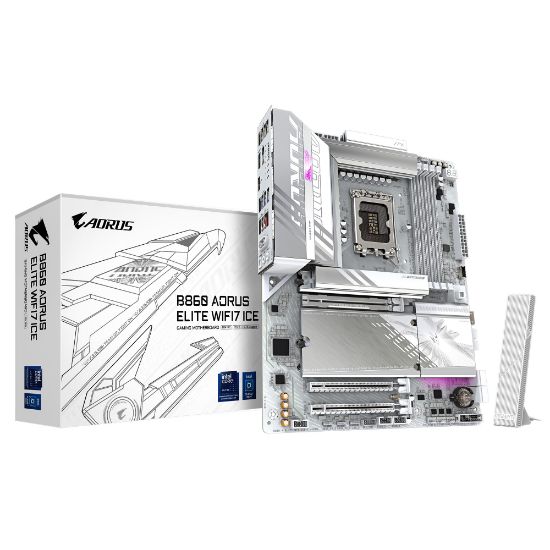 Picture of Gigabyte M/B B860 A ELITE WF7 ICE 1.0, Intel ® B860, 4 x DDR5 up to 256 GB, 2x HDMI, 3 x PCI Express x16, 3 x M.2, 4 x SATA, 6 x USB 3.2
