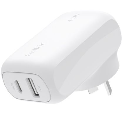 Picture of Belkin BoostCharge 42W USB-C PD 3.0 PPS Dual Wall Charger - White (WCB009auWH), 30W USB-C, 12W USB-A, Dynamic Power,Safe & Efficient, 2 Years Warranty