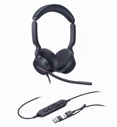 Picture of Yealink UH46 Dual UC USB-C/A Unified  Communications  USB  Wired  Headset 3-Noise-Canceling Microphones 35mm Speaker Busylight Leather Controller
