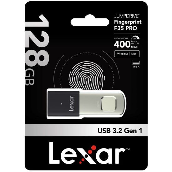 Picture of Lexar F35 PRO 128GB JumpDrive Fingerprint USB 3.2 Gen 1, up to 400MB/s read, 300MB/s write  transfer content between your USB Type-CTM and Type-A devi