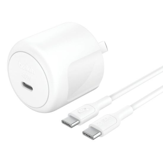Picture of Belkin BoostCharge Compact 45W USB-C PD 3.1 Wall Charger + USB-C to USB-C Cable - White (WCA013au1MWH-B6), Safe & Efficient, 2 Years Warranty