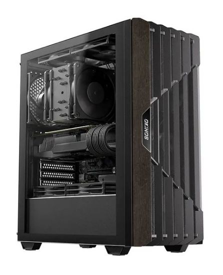 Picture of OKINOS Cypress 5 Oak Wood ATX, Type-C ,4 x 120mm 3Pin Non-PWM CaseFans Preinstalled ,Tempered Glass Side Panel,BlackMid-Tower Computer Case