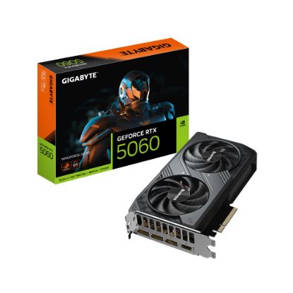 Picture of Gigabyte GeForce RTX™ 5060 WINDFORCE OC 8G, 2512 MHz, CUDA 3840, 28 Gbps. GDDR7, 128 bit, PCI-E 5.0, PSU 450W, DisplayPort 2.1b *3 HDMI 2.1b x1