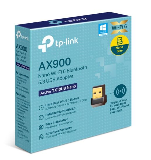 Picture of TP-Link Archer TX10UB Nano AX900 Nano Wi-Fi 6 Bluetooth 5.3 USB Adapter,  600 Mbps at 5 GHz + 287 Mbps at 2.4 GHz ,  Internal Antennas, USB 2.0