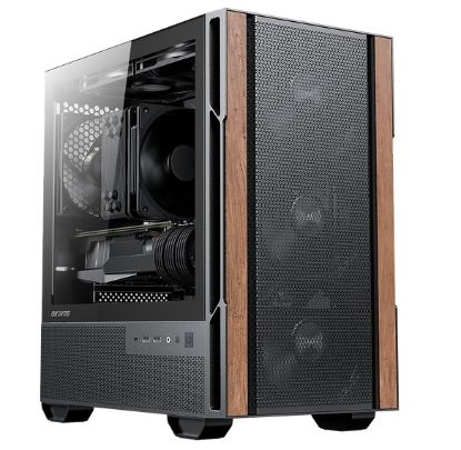 Picture of OKINOS Cypress 3 Genuine Walnut Wood MicroATX  with 4×120mm, USB-C, 3 Pin Non-PWM Case Fans Pre-Installed,Temper Glass Side Panel, Case