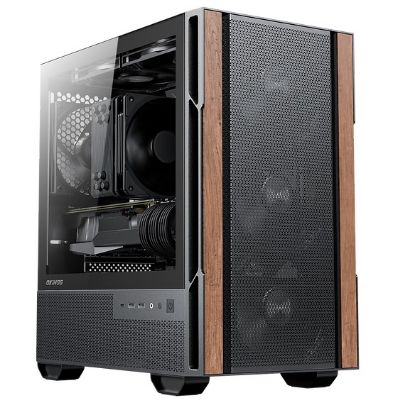 Picture of OKINOS Cypress 3 Genuine Walnut Wood MicroATX  with 4×120mm, USB-C, 3 Pin Non-PWM Case Fans Pre-Installed,Temper Glass Side Panel, Case