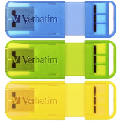 Picture of Verbatim Pop-Up 32GB USB 2.0 Triple Pack - Assorted Bright Colours, Blue, Green, Yellow