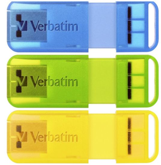 Picture of Verbatim Pop-Up 32GB USB 2.0 Triple Pack - Assorted Bright Colours, Blue, Green, Yellow
