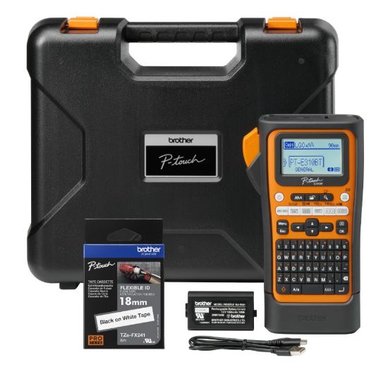 Picture of Brother PT-E310BTVP Industrial Handheld Label Printer  - 3 Year Warranty, included Carry case, Rechargeable Li-Ion battery,1xTZE-FX241 and USB-A Cable