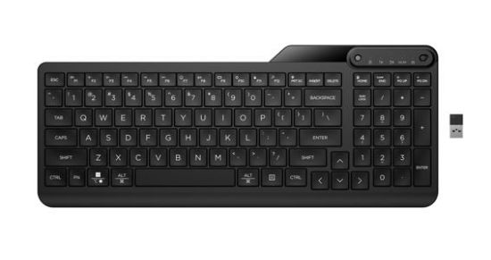 Picture of HP 475 Dual-Mode Wireless Keyboard Bluetooth 5.3 Up to 24M Battery life USB Type-A port Multi-OS Device Unifying Dongle Slim full numpad Black
