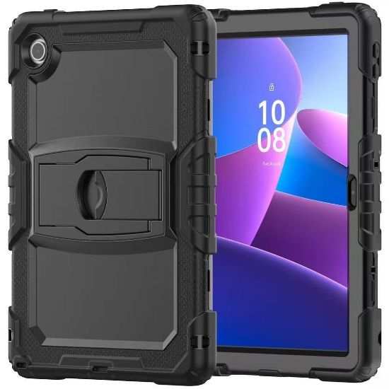 Picture of USP Rugged Lenovo Tab 10.1' Case - Black - Built-in-Kickstand, Adjustable Hand Strap, Shoulder Strap, DropProof, ShockProof