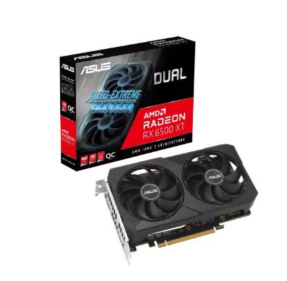 Picture of ASUS AMD Radeon DUAL-RX6500XT-O4G-V2  RX 6500 XT V2 OC Edition 4GB GDDR6 with two powerful Axial-tech fans and a 2-slot design