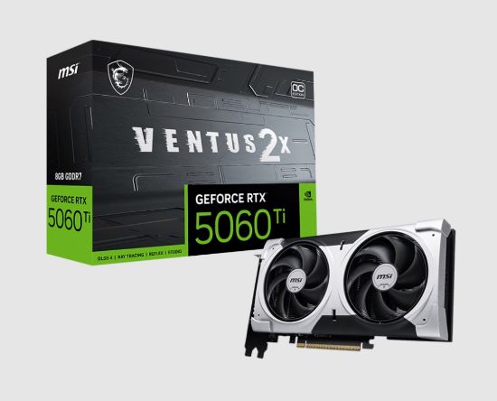 Picture of MSI nVidia GeForce RTX™ 5060 Ti 8G VENTUS 2X OC PLUS, PCI Express® Gen 5 x16, Boost: 2602 MHz, CUDA 4608 Units, 8GB GDDR7, HDMI™ x 1