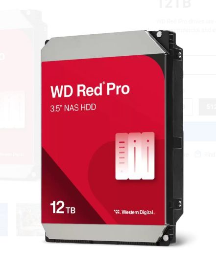 Picture of Western Digital WD Red Pro 12TB 3.5' NAS HDD SATA3 7200RPM 256MB Cache 24x7 300TBW ~24-bays NASware 3.0 CMR Tech 5yrs wty (replacement of WD121KFBX)