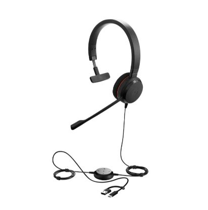 Picture of Jabra Evolve 20 SE, USB C/A, MS Mono Headset, Plug-and-play, Noise-cancelling, Clearer Conversation, Manage Calls Easily, Leatherette Ear Cushions
