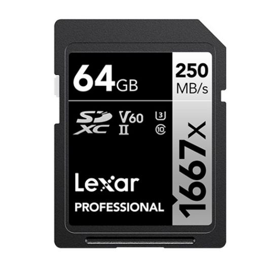 Picture of Lexar Professional 1667x 64GB SDXC™ UHS-II Card SILVER Series  speed up to 250MB/s 1 including 1080p Full-HD, 3D, and 4K video