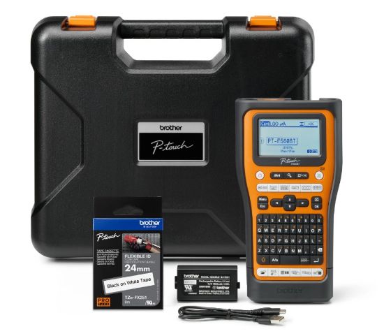 Picture of Brother PT-E560BTVP Industrial Handheld Label Printer  - 3 Year Warranty, included Carry case, Rechargeable Li-Ion battery,1xTZE-FX241 and USB-A Cable
