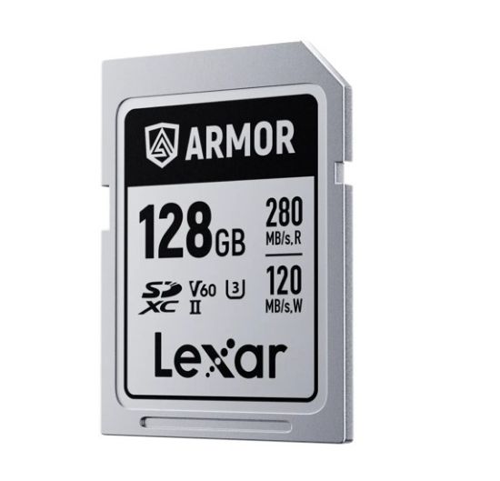 Picture of Lexar Professional ARMOR SILVER PRO 128GB SDXC™ UHS-II Card up to 280MB/s read, up to 120MB/s write, Stainless steel, Rated IP68, 5-meter drop proof