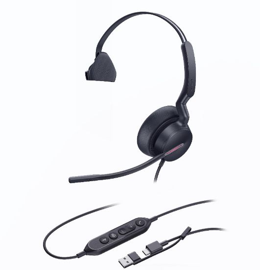 Picture of Yealink UH46 Mono Teams USB-C/A Microsoft Certified Teams USB Wired Headset 3-Noise-Canceling Microphones 35mm Speaker Busylight Leather Controller