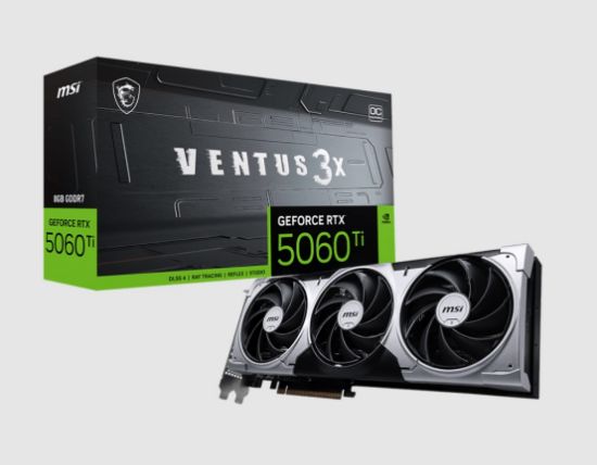 Picture of MSI nVidia GeForce RTX™ 5060 Ti 8G VENTUS 3X OC, PCI Express® Gen 5 x 16, Boost: 2602 MHz, CUDA 4608 Units, 8GB GDDR7, HDMI™ x 1