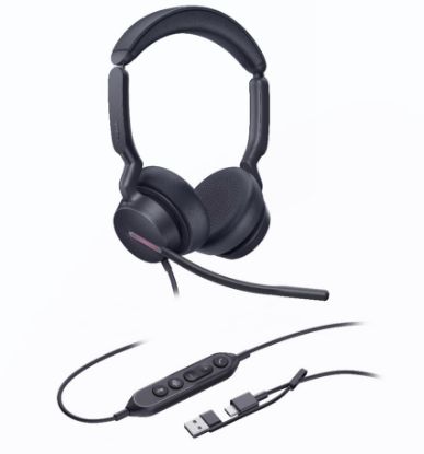 Picture of Yealink UH46 Dual Teams USB-C/A Microsoft  Certified Teams USB Wired Headset 3-Noise-Canceling Microphones 35mm Speaker Busylight Leather Controller