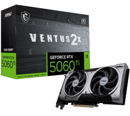 Picture of MSI nVidia GeForce RTX™ 5060 Ti 16G VENTUS 2X OC PLUS, PCI Express® Gen 5 x16, Boost: 2602 MHz, CUDA 4608 Units, 16GB GDDR7, HDMI™ x 1