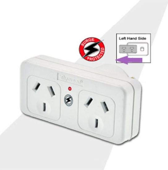 Picture of Sansai Surged Protected Double Adaptor Left Side Active Indicator 10A 240V AC