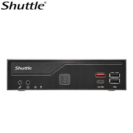 Picture of Shuttle DH810 Slim Mini PC 1.3L chassis - Intel® Core™ Ultra 200 serie ,2 x DDR5 SODIMM slots,48GB, 2xLAN (1G & 2.5G), 2xRS232, HDMI, 2xDP, 120W, Vesa