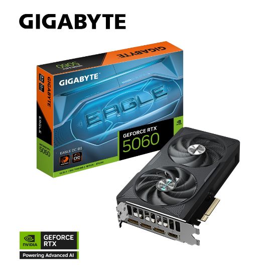 Picture of Gigabyte GeForce RTX™ 5060 EAGLE OC 8G, 2550 MHz, CUDA 3840, 28 Gbps, GDDR7,  128 bit, PCI-E 5.0, PSU 450W, DisplayPort 2.1b *3 HDMI 2.1b x1